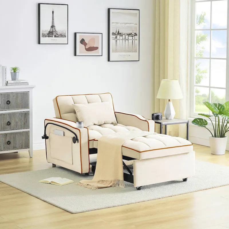 Foldable Sofa Bed with Adjustable Back, USB Port, Ashtray & Swivel Phone Stand