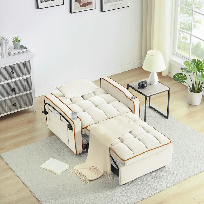 Foldable Sofa Bed with Adjustable Back, USB Port, Ashtray & Swivel Phone Stand
