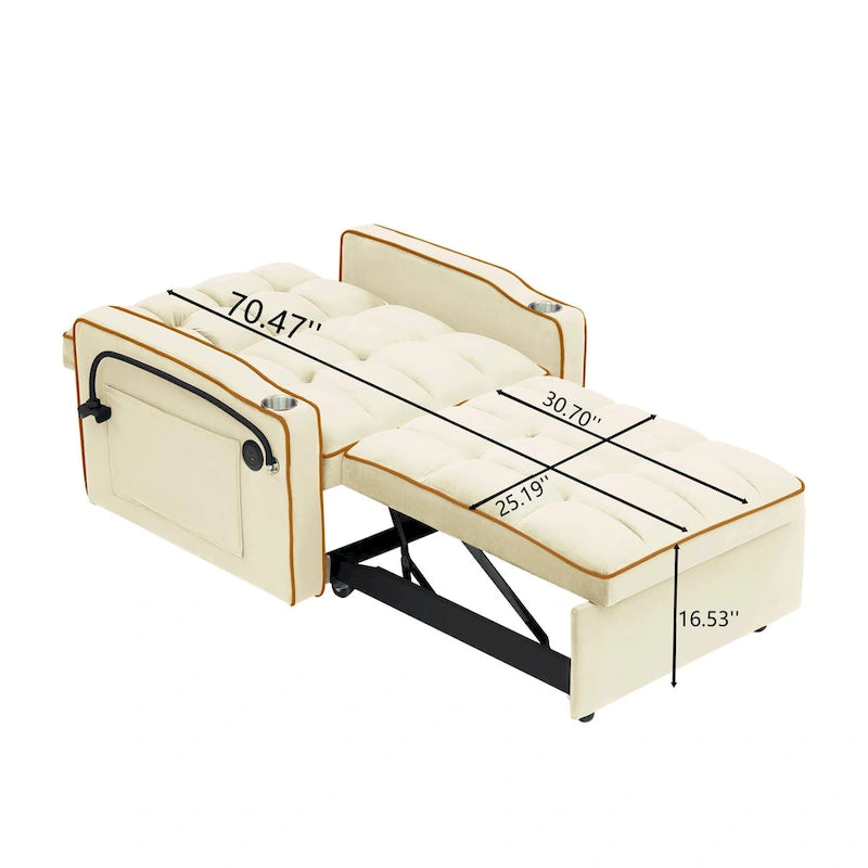 Foldable Sofa Bed with Adjustable Back, USB Port, Ashtray & Swivel Phone Stand