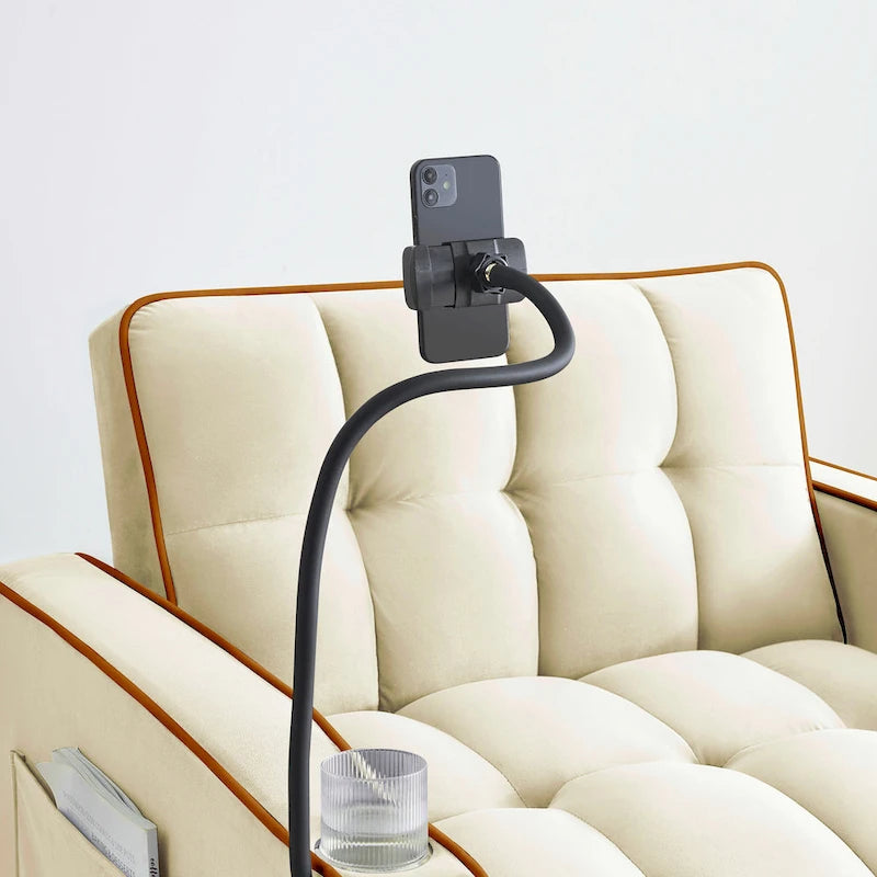 Foldable Sofa Bed with Adjustable Back, USB Port, Ashtray & Swivel Phone Stand