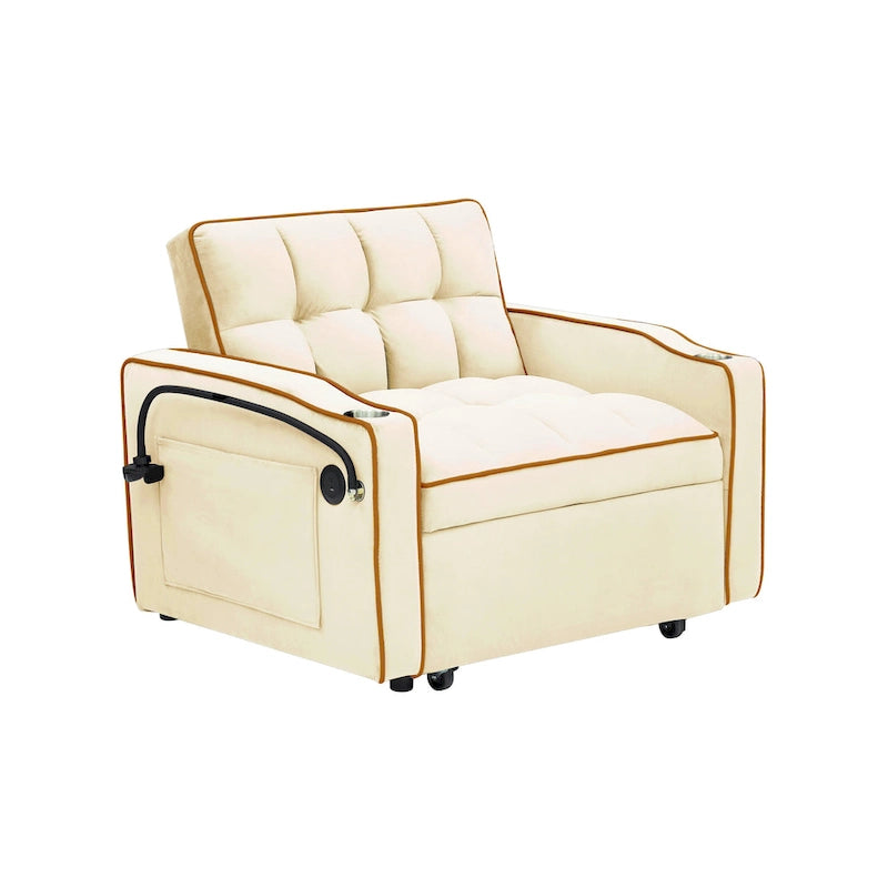 Foldable Sofa Bed with Adjustable Back, USB Port, Ashtray & Swivel Phone Stand