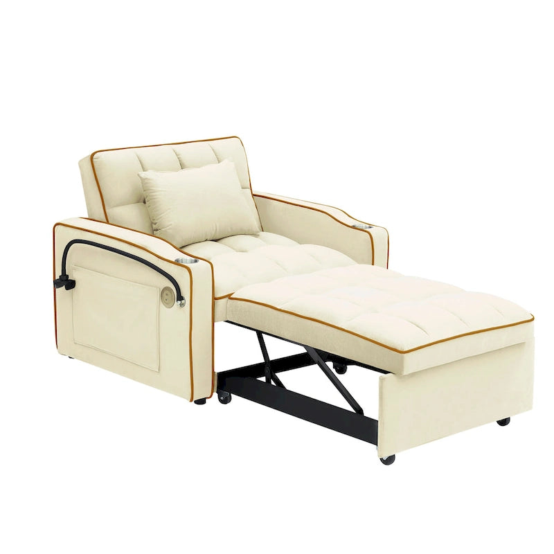Foldable Sofa Bed with Adjustable Back, USB Port, Ashtray & Swivel Phone Stand