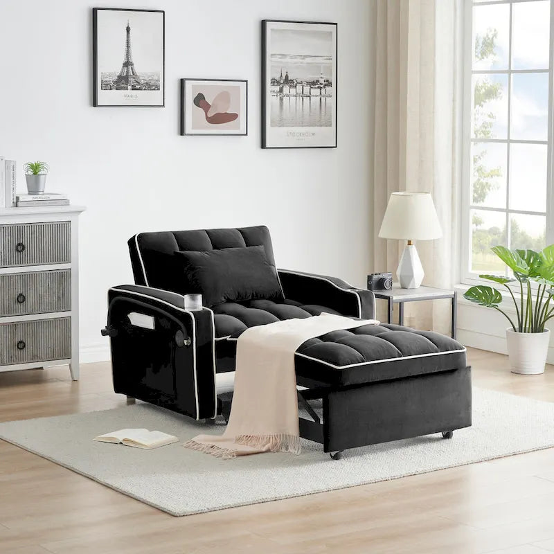 Foldable Sofa Bed with Adjustable Back, USB Port, Ashtray & Swivel Phone Stand