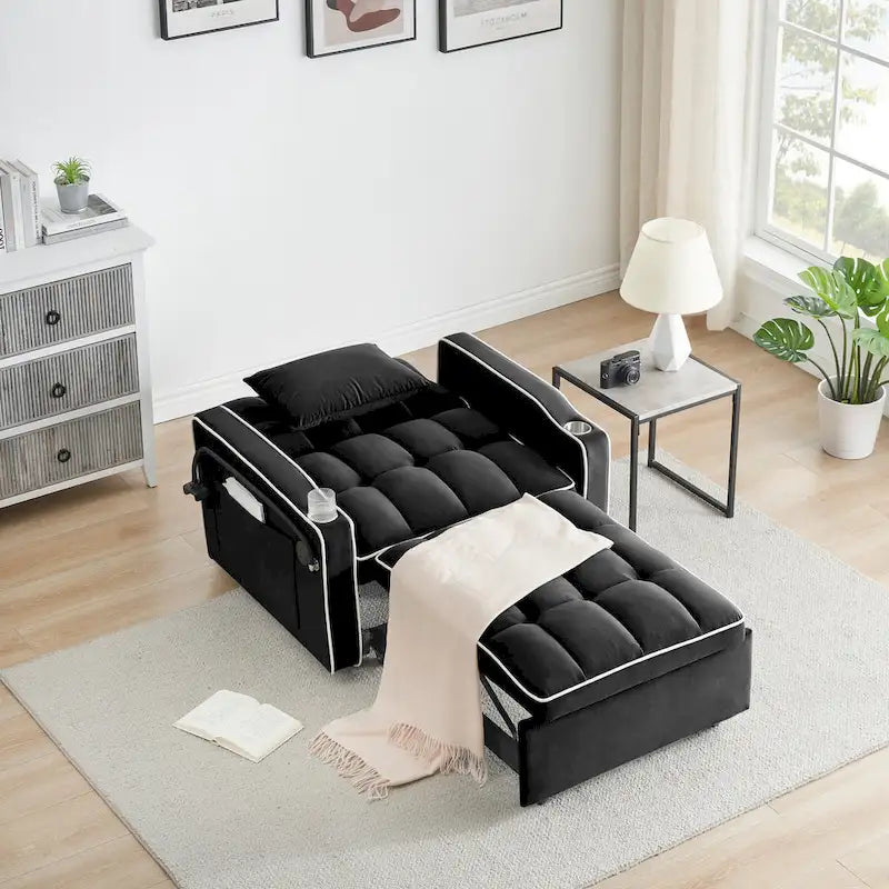 Foldable Sofa Bed with Adjustable Back, USB Port, Ashtray & Swivel Phone Stand
