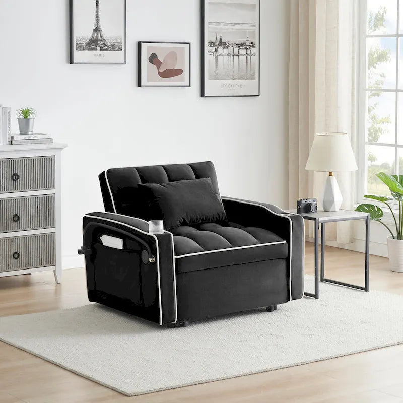 Foldable Sofa Bed with Adjustable Back, USB Port, Ashtray & Swivel Phone Stand