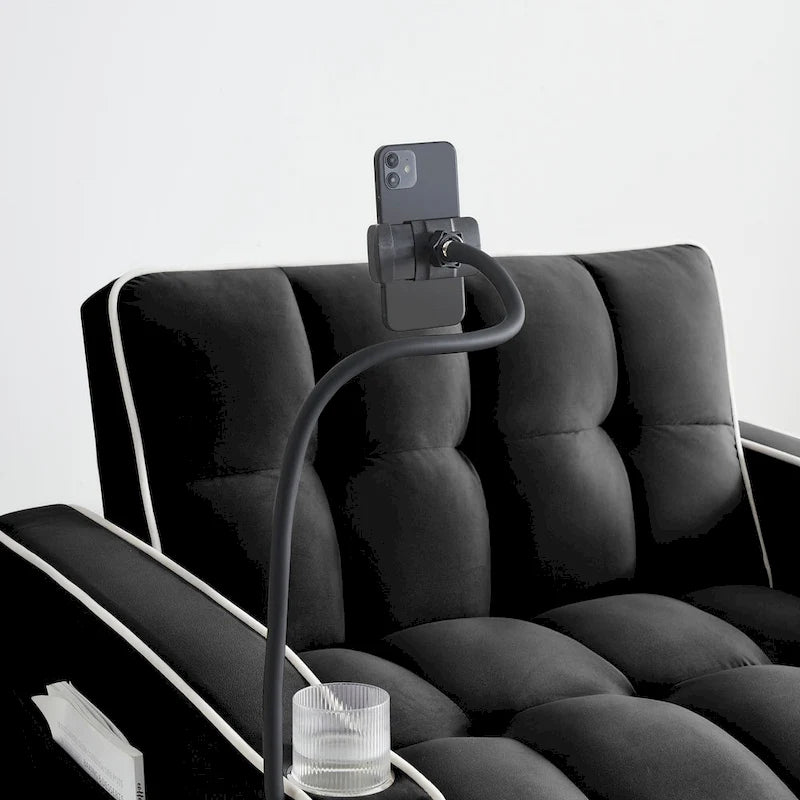 Foldable Sofa Bed with Adjustable Back, USB Port, Ashtray & Swivel Phone Stand