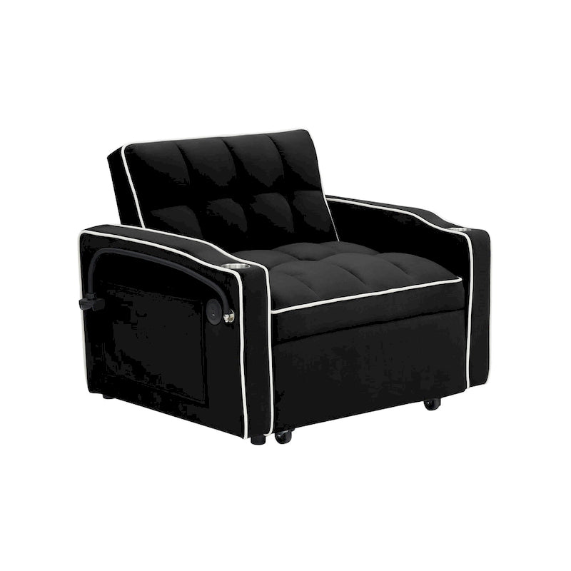Foldable Sofa Bed with Adjustable Back, USB Port, Ashtray & Swivel Phone Stand