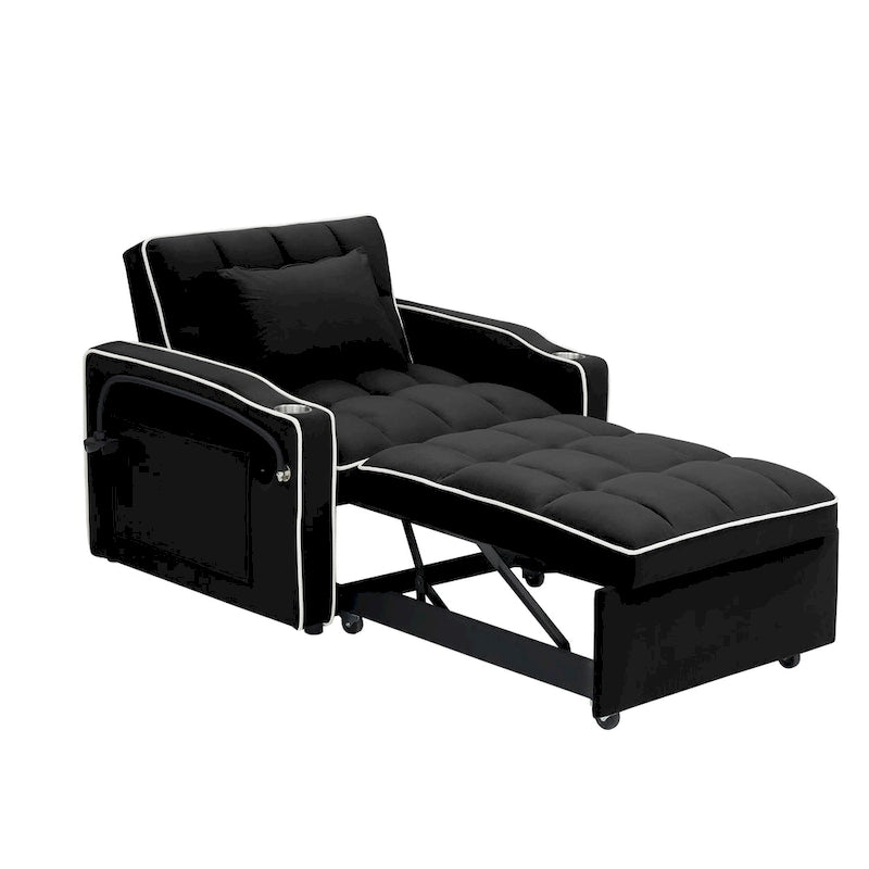Foldable Sofa Bed with Adjustable Back, USB Port, Ashtray & Swivel Phone Stand