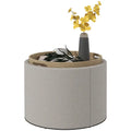 Round Storage Ottoman Coffee Table with Flip Top Tray, Gray