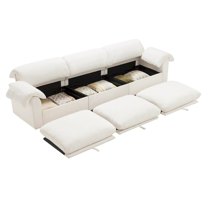 Velvet 4-Seater Sofa with Storage