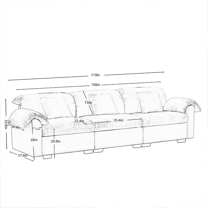 Velvet 4-Seater Sofa with Storage