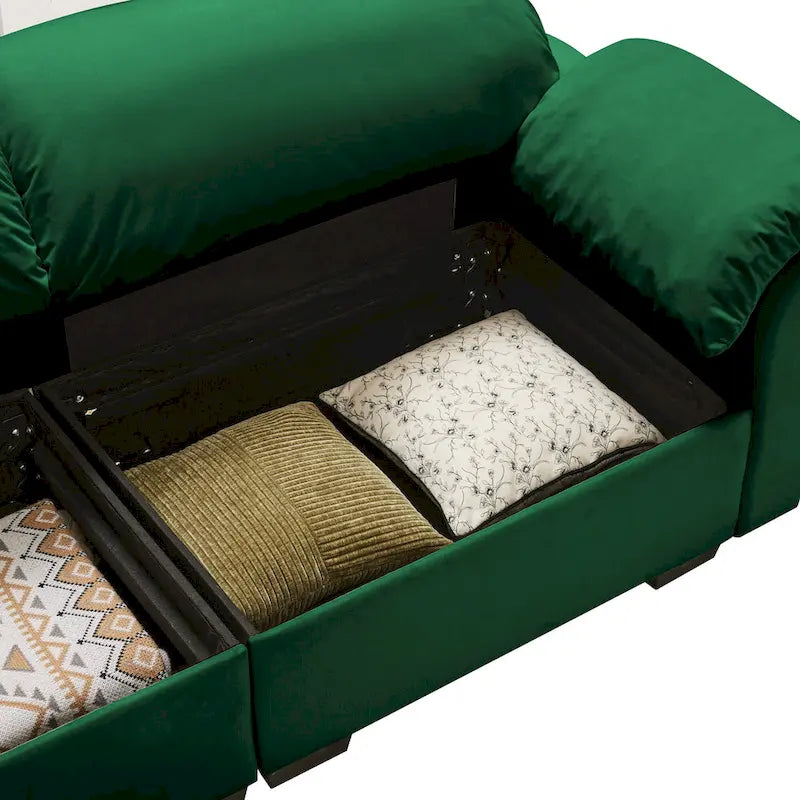 Velvet 4-Seater Sofa with Storage