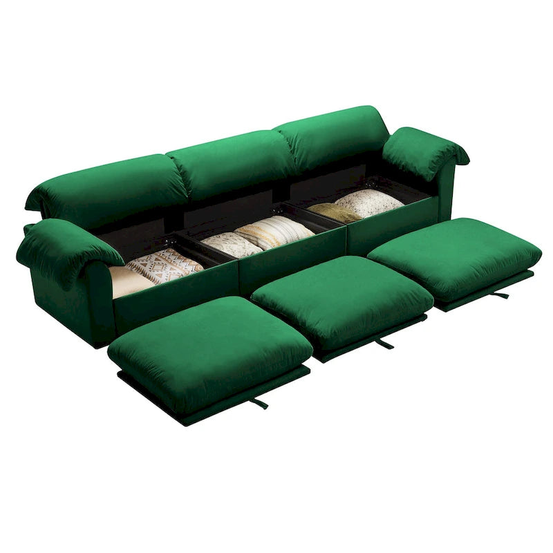 Velvet 4-Seater Sofa with Storage