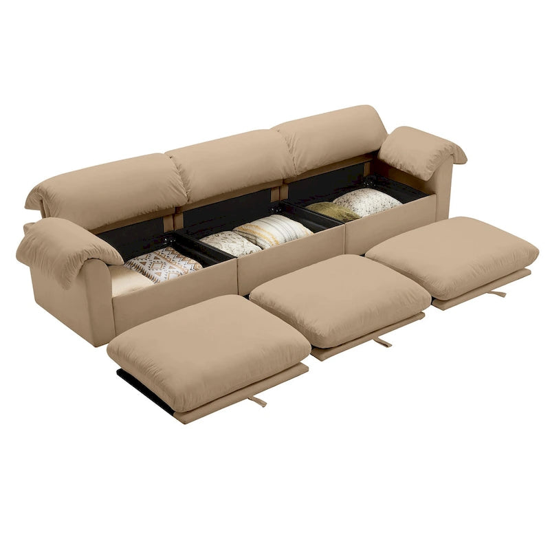 Velvet 4-Seater Sofa with Storage