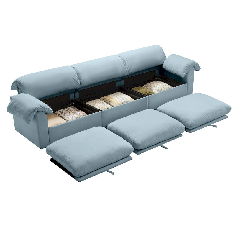 Velvet 4-Seater Sofa with Storage