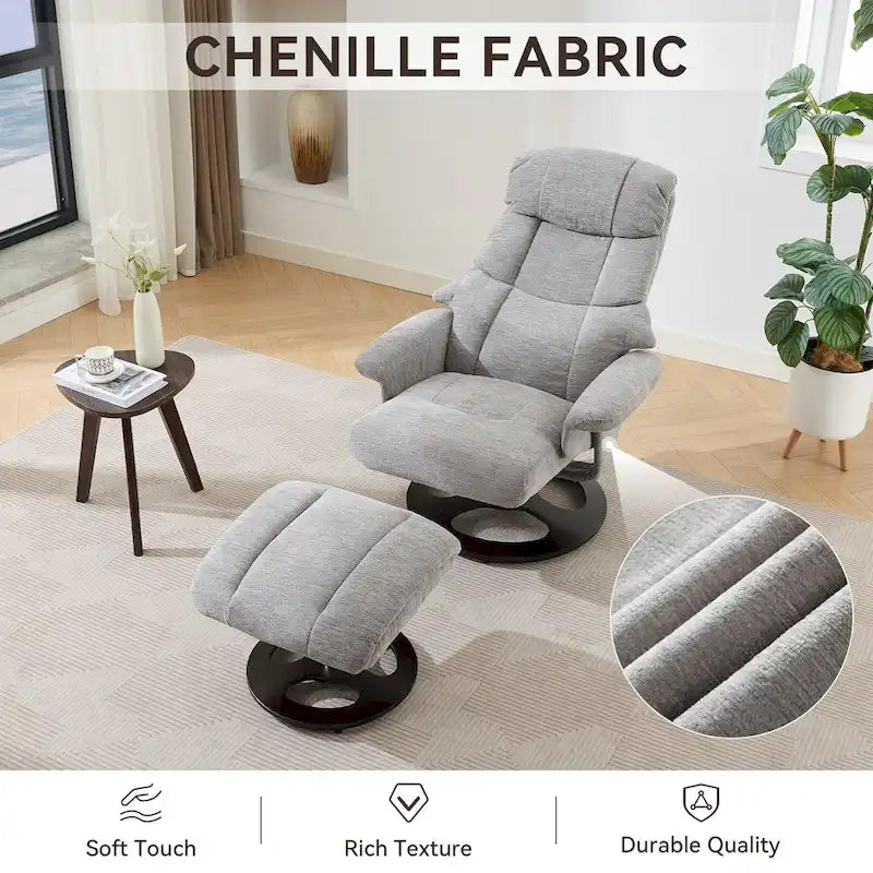 Heated Massage Swivel Recliner Chair with Ottoman, Adjustable Backrest and Remote