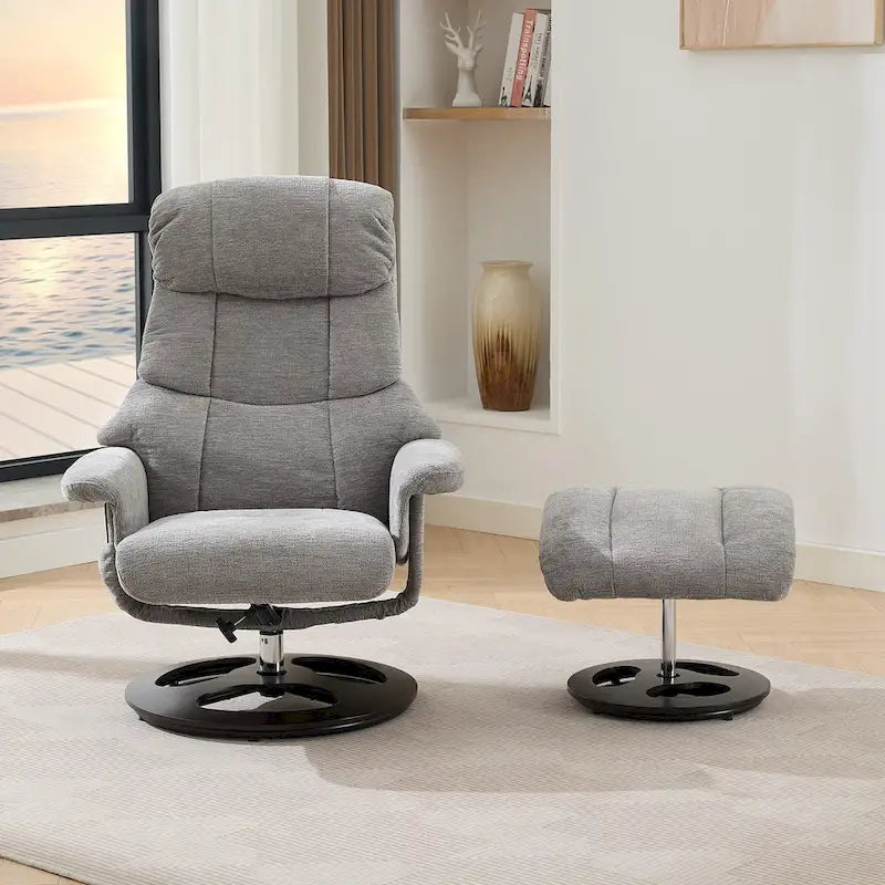 Heated Massage Swivel Recliner Chair with Ottoman, Adjustable Backrest and Remote