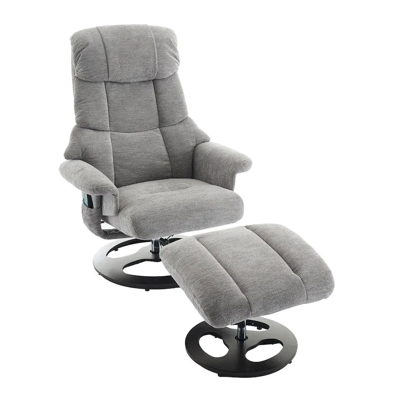 Heated Massage Swivel Recliner Chair with Ottoman, Adjustable Backrest and Remote