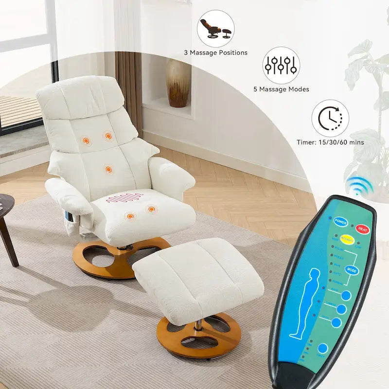 Heated Massage Swivel Recliner Chair with Ottoman, Adjustable Backrest and Remote