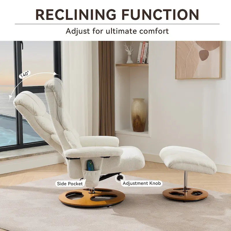 Heated Massage Swivel Recliner Chair with Ottoman, Adjustable Backrest and Remote