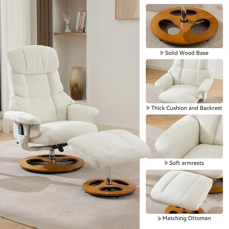 Heated Massage Swivel Recliner Chair with Ottoman, Adjustable Backrest and Remote