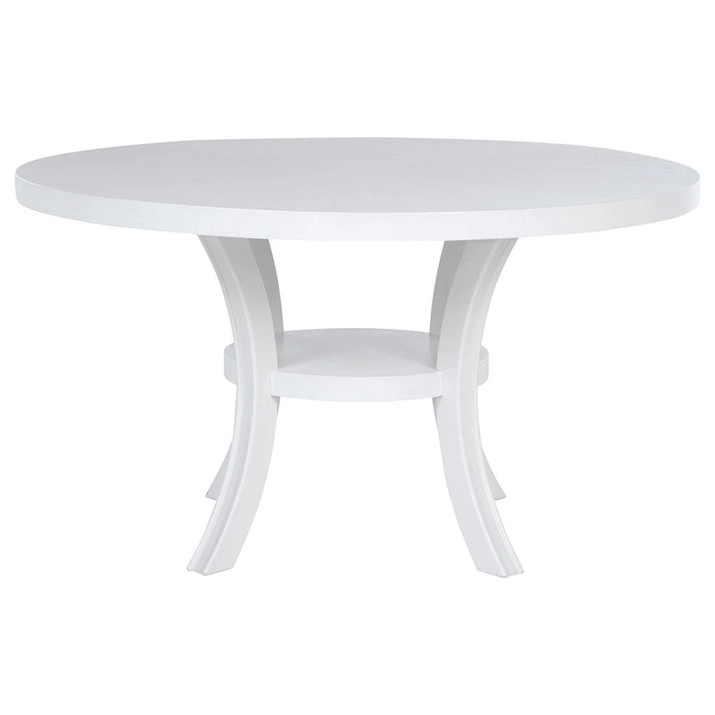 Round Dining Table with Shelf and Flared Legs, White Wood 54 Inch