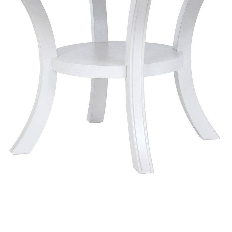 Round Dining Table with Shelf and Flared Legs, White Wood 54 Inch