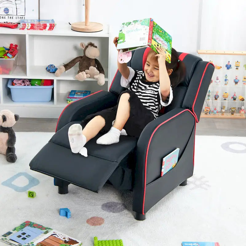 Kids Recliner Chair Ergonomic Leather Sofa Armchair with Footrest