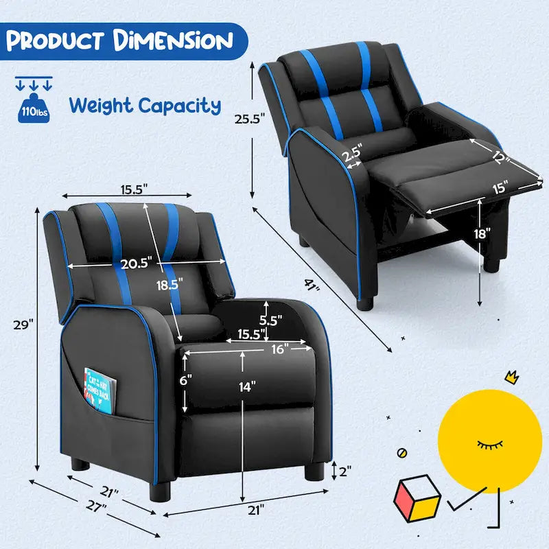 Kids Recliner Chair Ergonomic Leather Sofa Armchair with Footrest