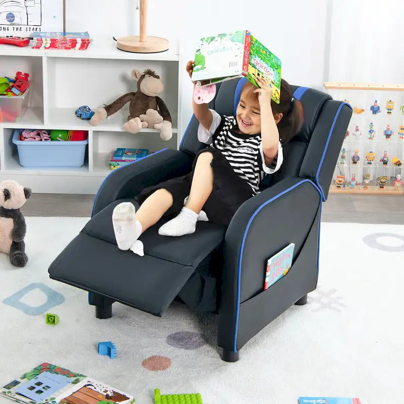 Kids Recliner Chair Ergonomic Leather Sofa Armchair with Footrest