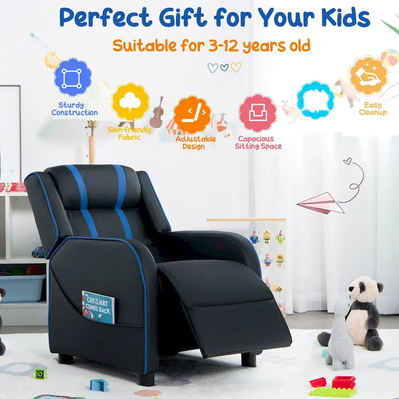 Kids Recliner Chair Ergonomic Leather Sofa Armchair with Footrest