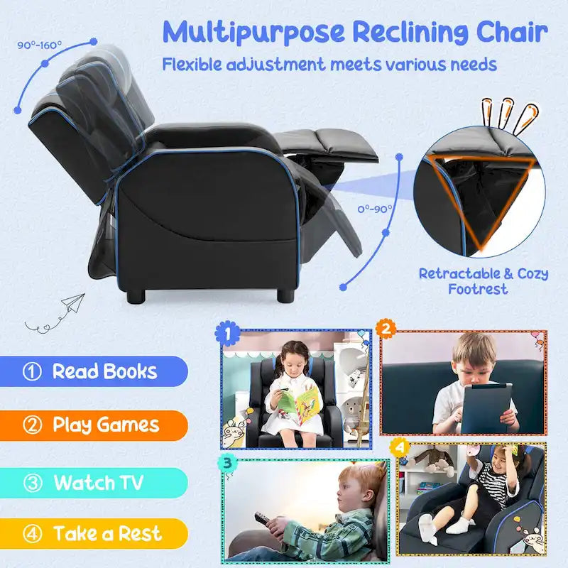 Kids Recliner Chair Ergonomic Leather Sofa Armchair with Footrest