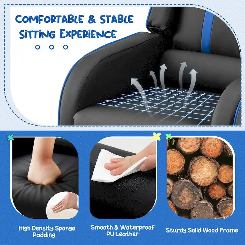 Kids Recliner Chair Ergonomic Leather Sofa Armchair with Footrest