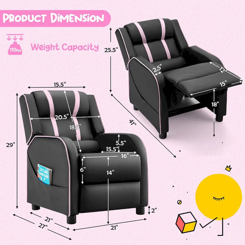 Kids Recliner Chair Ergonomic Leather Sofa Armchair with Footrest
