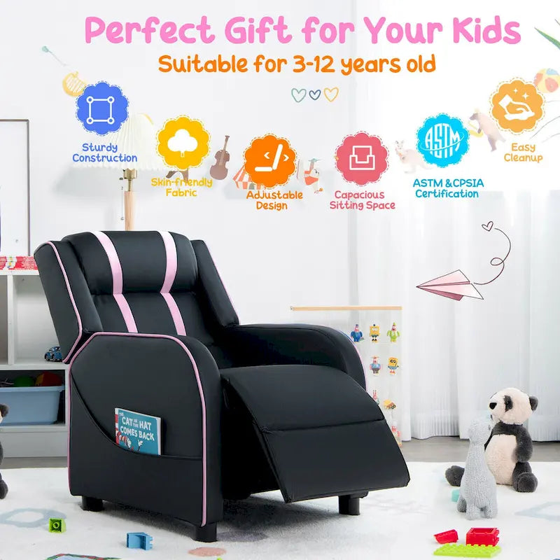 Kids Recliner Chair Ergonomic Leather Sofa Armchair with Footrest