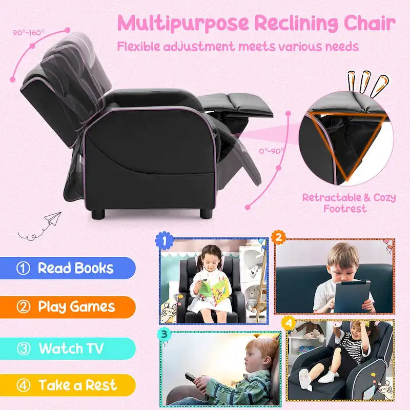 Kids Recliner Chair Ergonomic Leather Sofa Armchair with Footrest