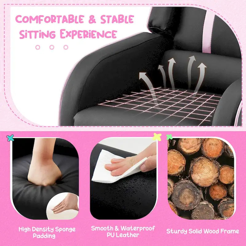 Kids Recliner Chair Ergonomic Leather Sofa Armchair with Footrest