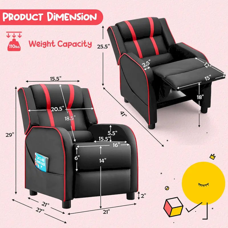 Kids Recliner Chair Ergonomic Leather Sofa Armchair with Footrest