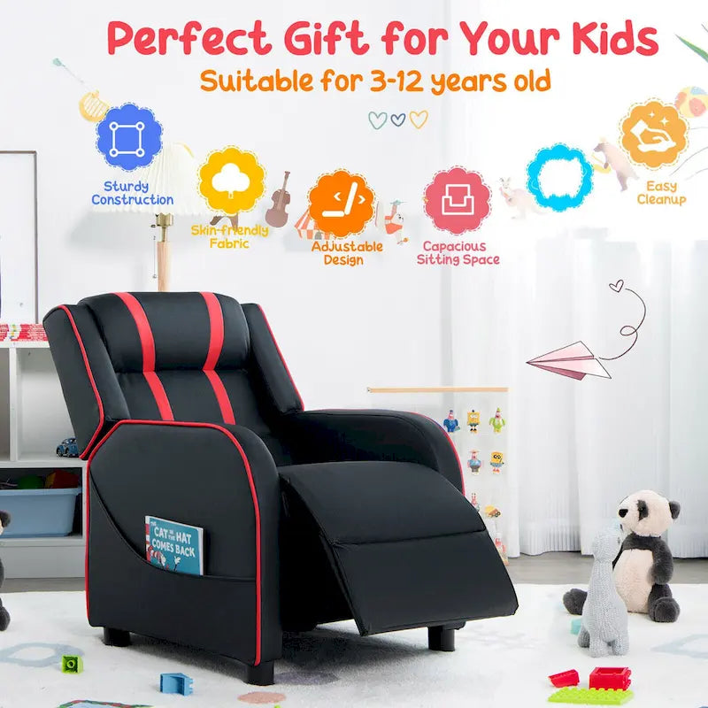 Kids Recliner Chair Ergonomic Leather Sofa Armchair with Footrest
