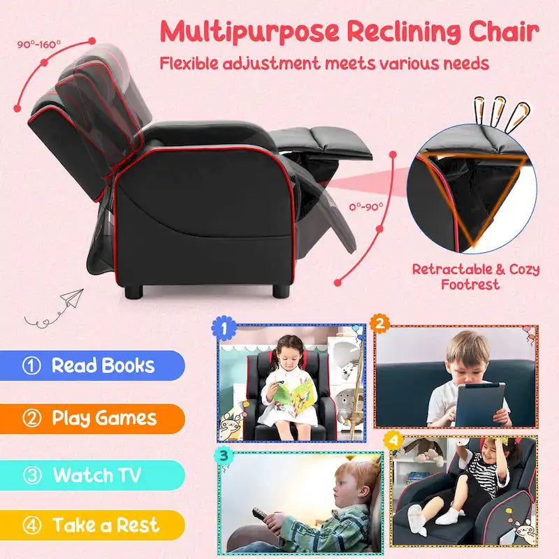 Kids Recliner Chair Ergonomic Leather Sofa Armchair with Footrest