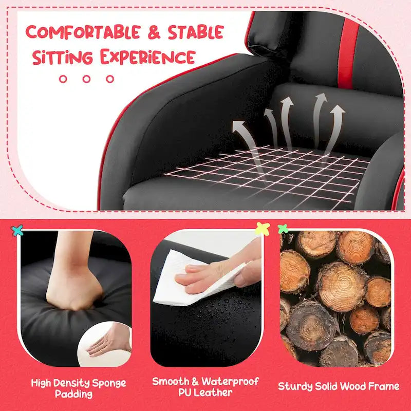 Kids Recliner Chair Ergonomic Leather Sofa Armchair with Footrest