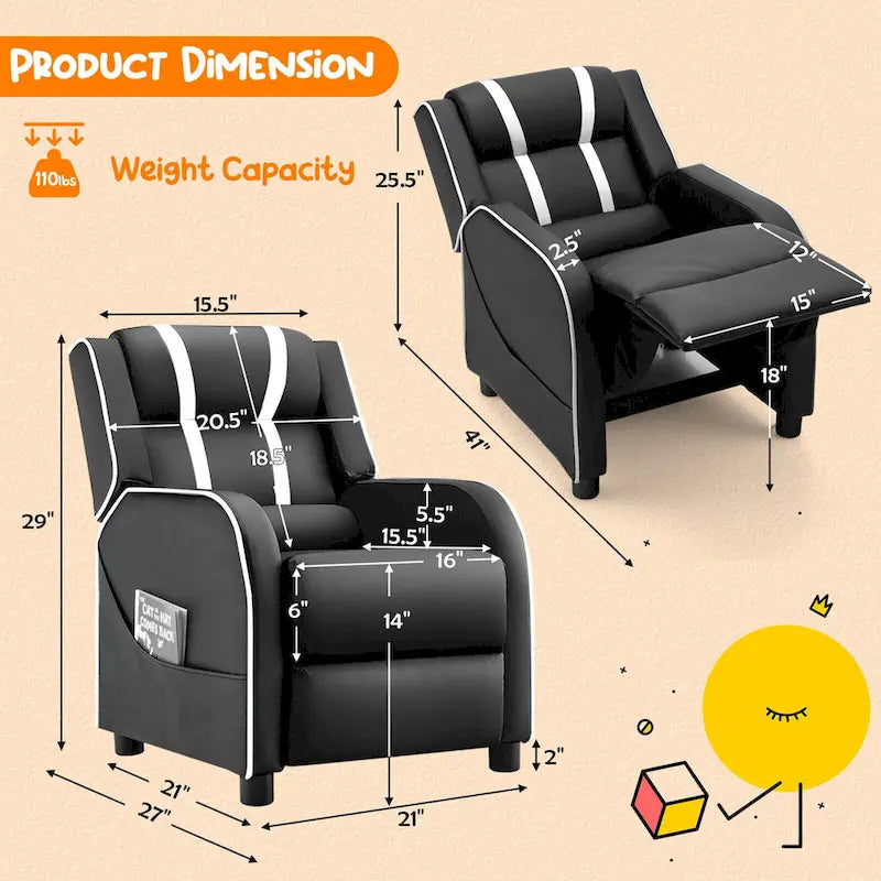 Kids Recliner Chair Ergonomic Leather Sofa Armchair with Footrest