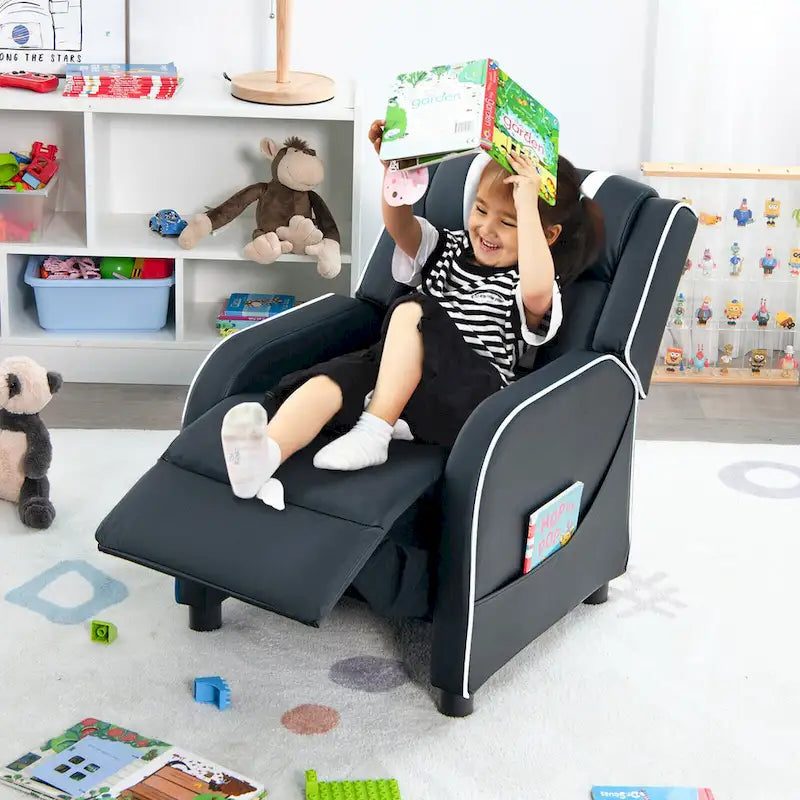 Kids Recliner Chair Ergonomic Leather Sofa Armchair with Footrest