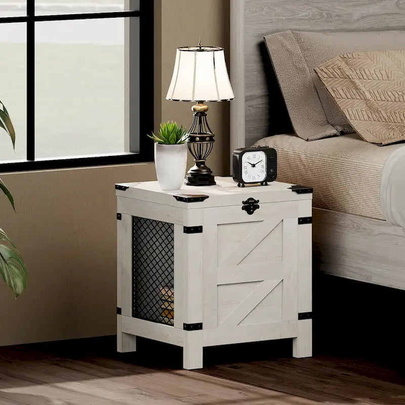 Lift Top End Table Nightstand with Rustic Lock