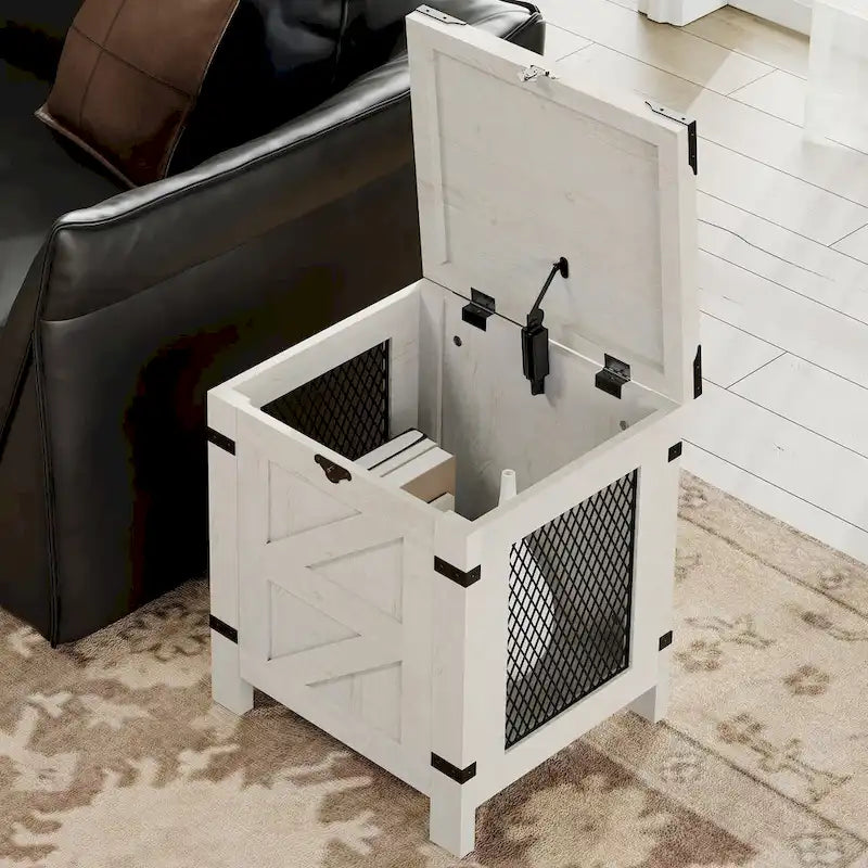 Lift Top End Table Nightstand with Rustic Lock