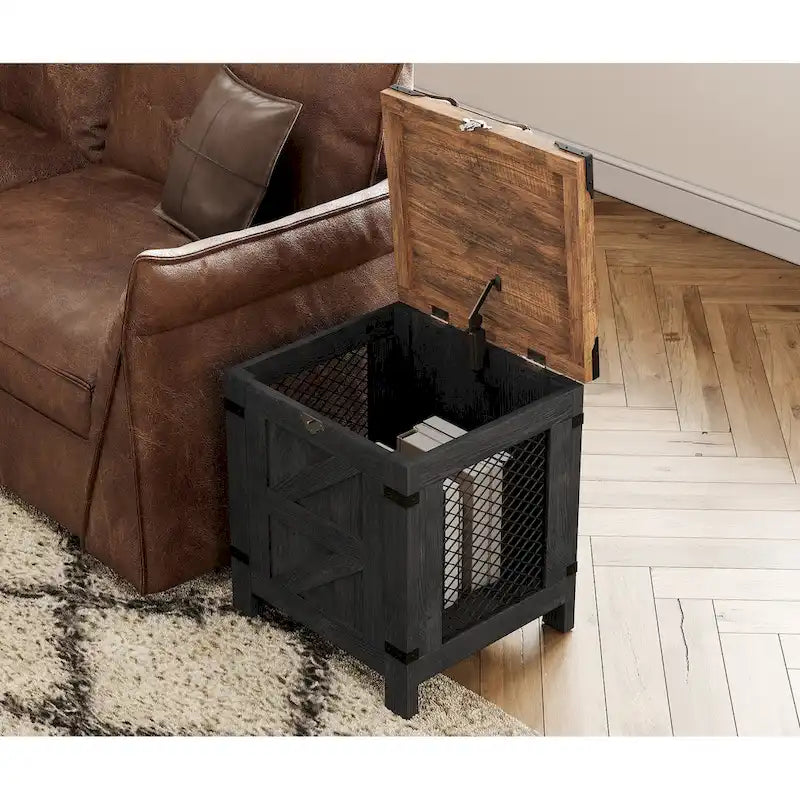 Lift Top End Table Nightstand with Rustic Lock
