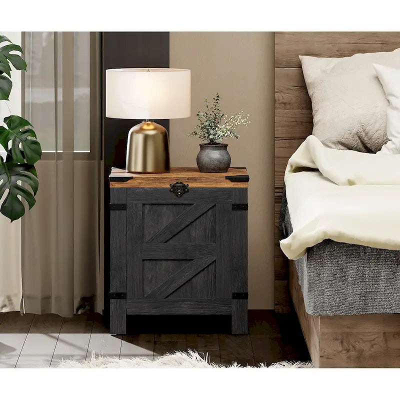 Lift Top End Table Nightstand with Rustic Lock