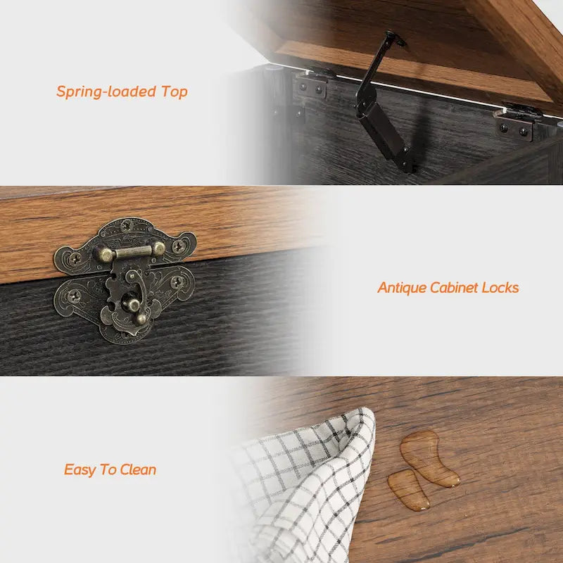 Lift Top End Table Nightstand with Rustic Lock