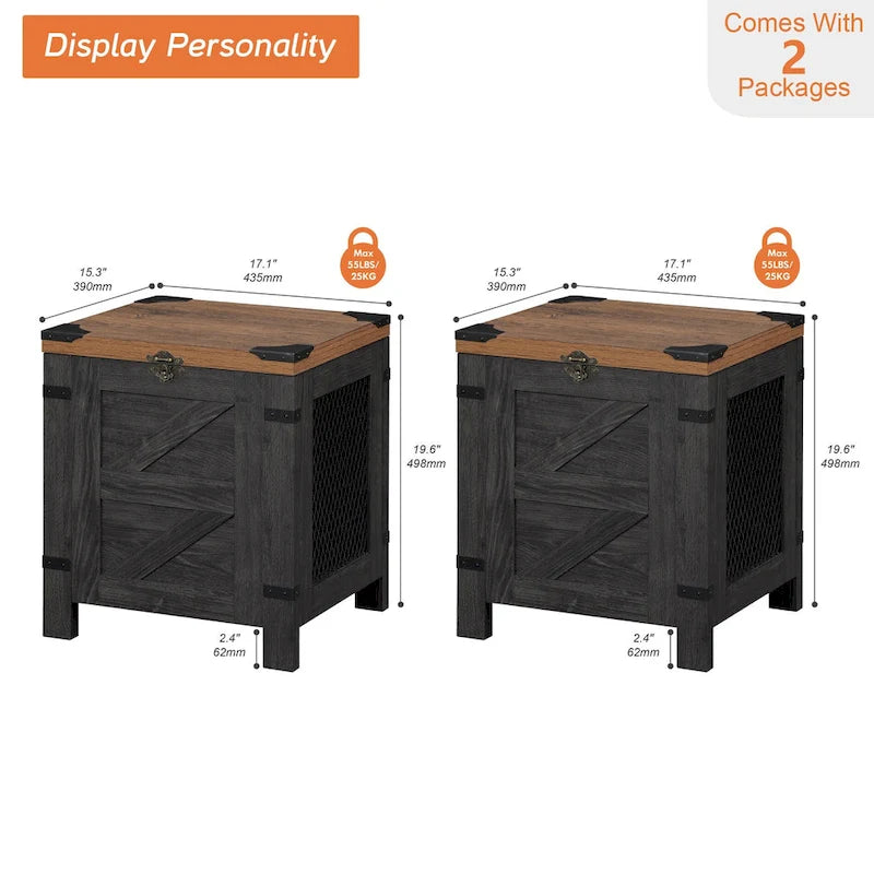 Lift Top End Table Nightstand with Rustic Lock