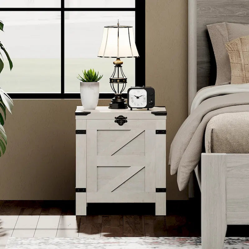 Lift Top End Table Nightstand with Rustic Lock